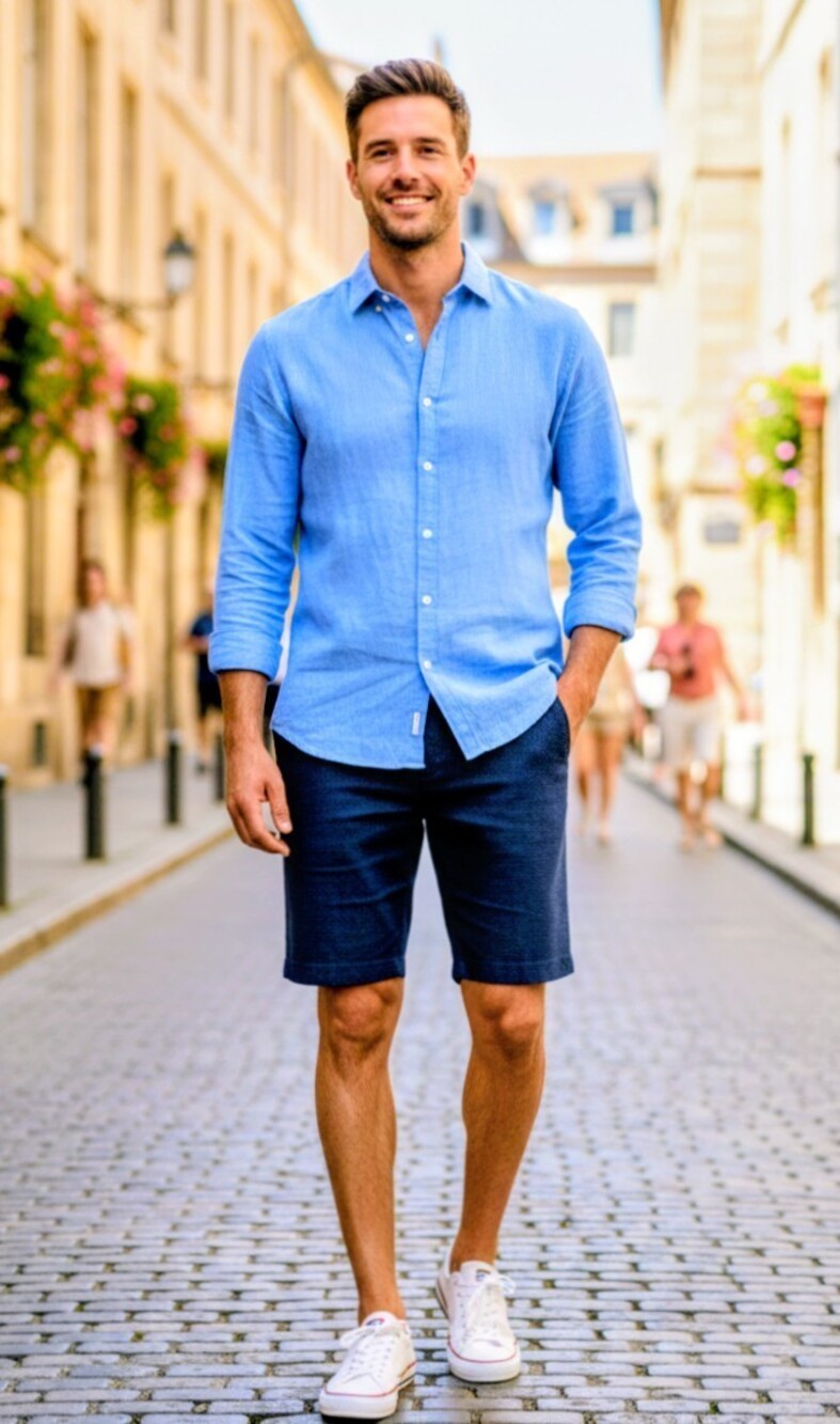Across The Pond Mens Chino Shorts Blue Cotton Casual 38W
